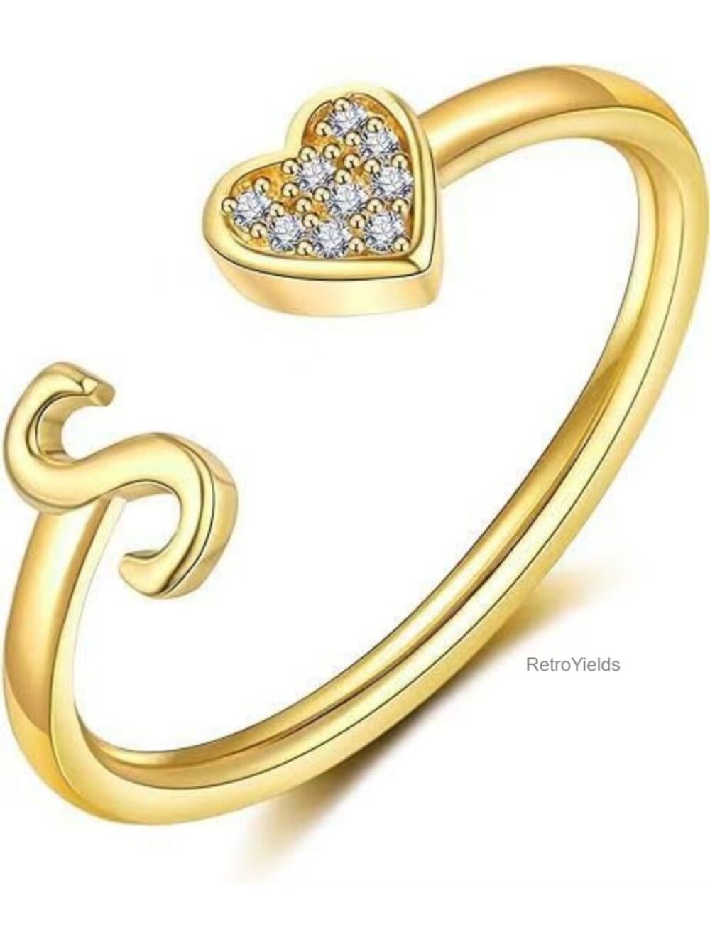 Dainty 14K Gold Plated Adjustable Initial Ring CZ Letter A-Z Stackable Ring